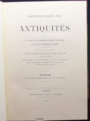 Catalogue Collection Eugène Piot Antiquités - 1890
