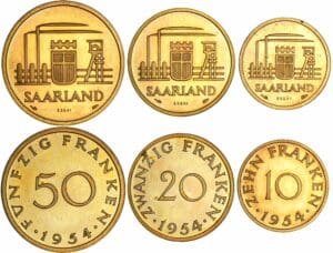 Sarre - Série des 3 essais 1954 50 francs ; 20 francs ; 10 francs