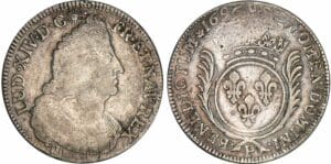 Louis XIV - Ecu aux palmes - 1696 P (Dijon) flan réformé