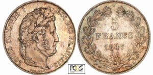 5 francs Louis-Philippe Ier - tête laurée - 3ème type - 1847 A (Paris)