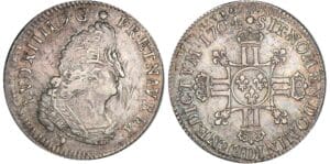 Louis XIV - ¼ écu aux 8 L, 2ème type - 1704 D (Lyon) flan réformé
