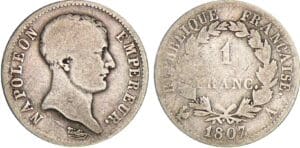 1 franc Napoléon Ier - tête de nègre - 1807 A (Paris)