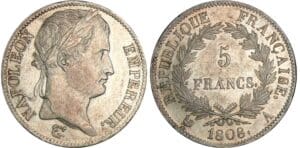 Napoléon 1er (1804-1814) - 5 francs revers république 1808 A (Paris)