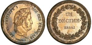 Louis-Philippe - Un décime - essai surfrappé sur une 2 sols 1791 A (Paris)