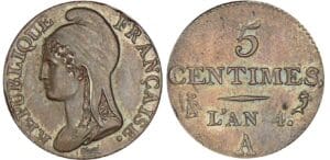 5 centimes Dupré - petit module - An 4 A (Paris)