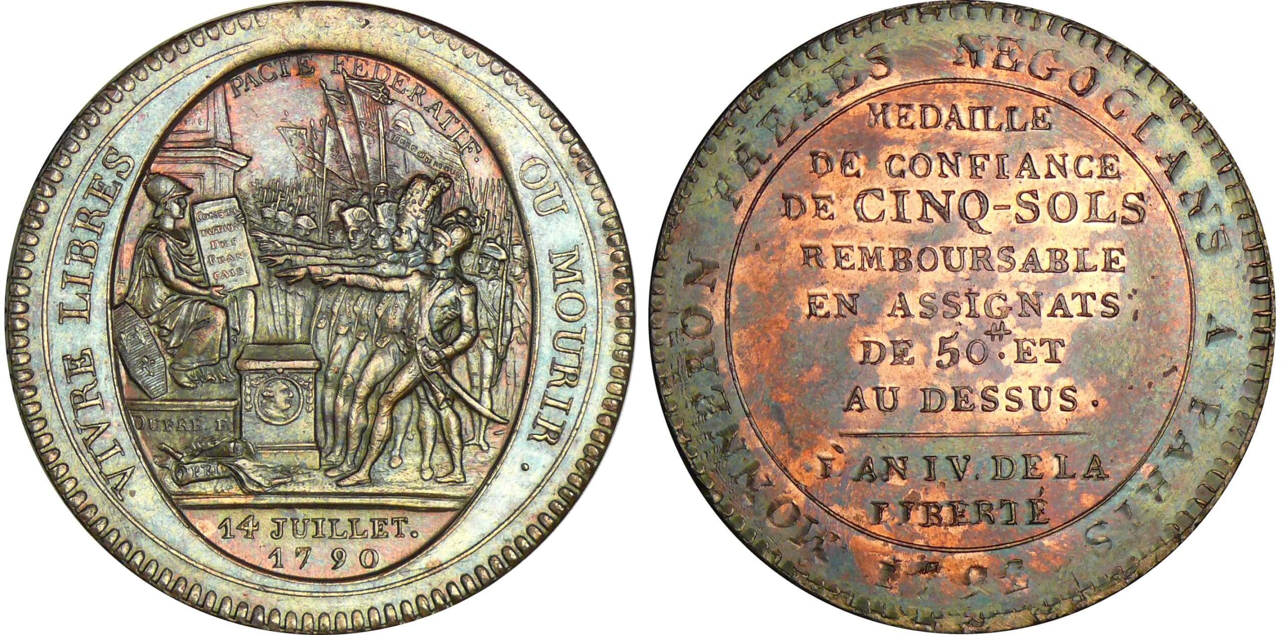 Monneron de 5 sols - 1792 - AN IV Monneron de 5 sols - 1792 - AN IV