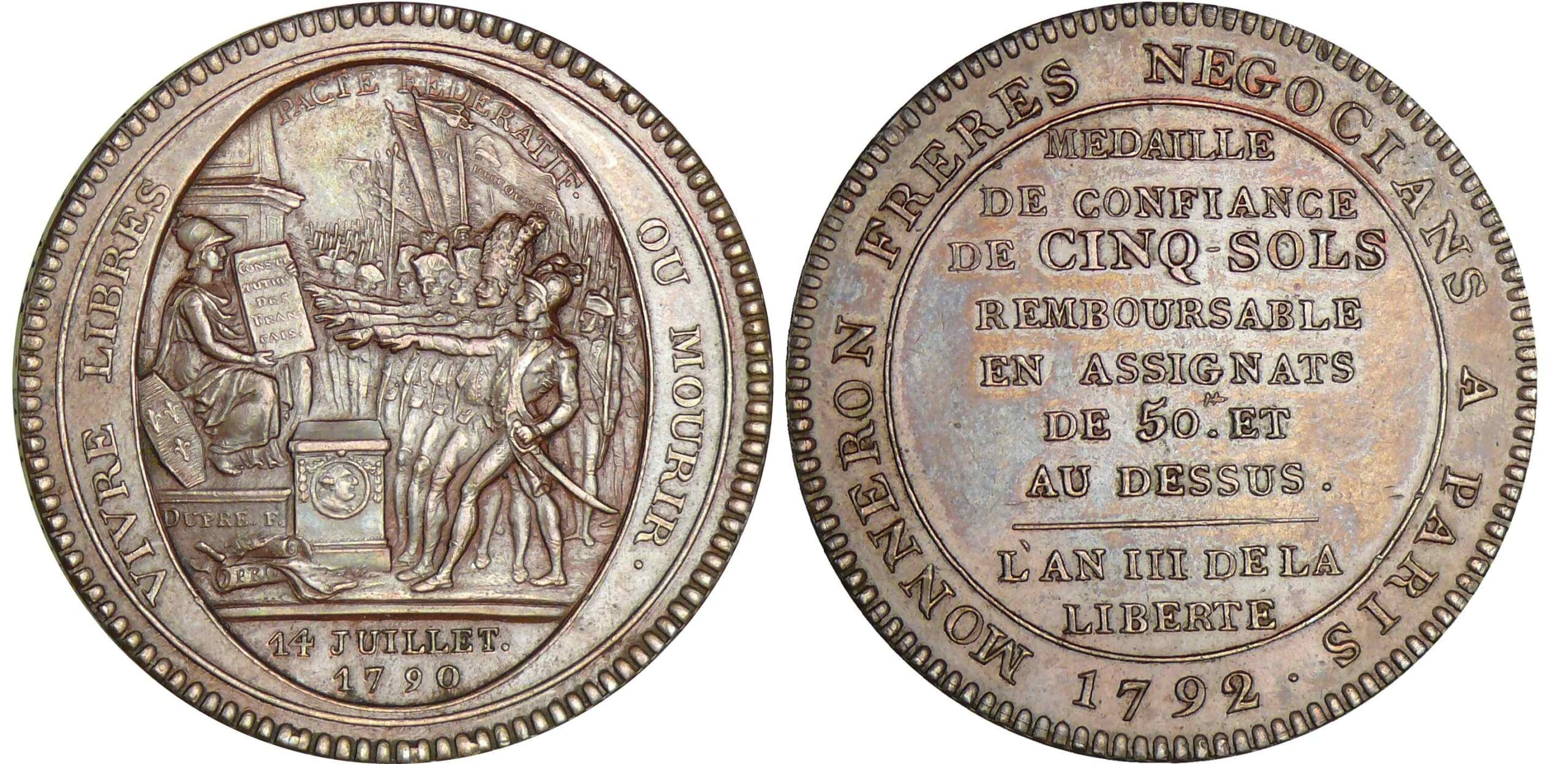 Monneron de 5 sols - 1792 - AN IV Monneron de 5 sols - 1792 - AN IV