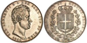 Italie - Règne de Sardaigne - Carlo Alberto - 5 lire 1844 (Gênes)