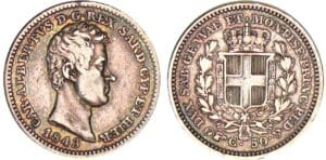 Italie - Règne de Sardaigne - Carlo Alberto - 50 centesimi 1843 (Turin)