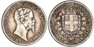 Italie - Règne de Sardaigne - Vittorio Emanuele II - 50 centesimi 1852 (Turin)