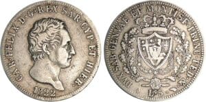 Italie - Règne de Sardaigne - Carlo Felice - 5 lire 1822 (Turin)