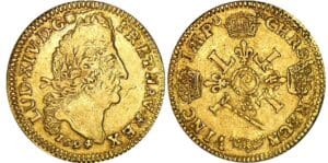 Louis XIV - Louis d’or aux 4 L - 1694 P (Dijon) flan réformé