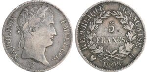 5 francs Napoléon revers république 1808 U (Turin)