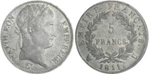 5 francs Napoléon revers empire - 1811 U (Turin)