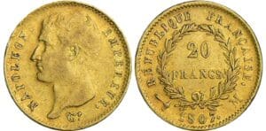 20 francs Napoléon Ier tête nue - type transitoire - 1807 M (Toulouse)