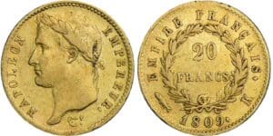 20 francs Napoléon revers empire - 1809 K (Bordeaux)