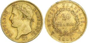 20 francs Napoléon revers empire - 1809 W (Lille)