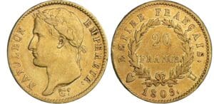 20 francs Napoléon revers empire - 1809 U (Turin)