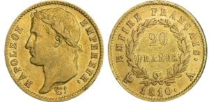 20 francs Napoléon revers empire - 1810 A (Paris) grand coq