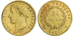 20 francs Napoléon revers empire - 1810 K (Bordeaux)