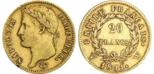 20 francs Napoléon revers empire - 1811 W (Lille)