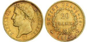 20 francs Napoléon revers empire - 1814 Q (Perpignan)