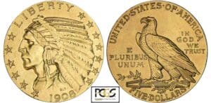 Etats-Unis - 5 dollars Indian head 1908