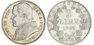 Italie - Vatican - Pie IX (1866-1870)- 2 lire 1867 An XXII (Rome)