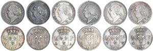 1/4 de franc Louis XVIII au buste nu - Lot de 6  monnaies