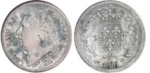 1/2 franc Louis XVIII au buste nu - 1816 T (Nantes)