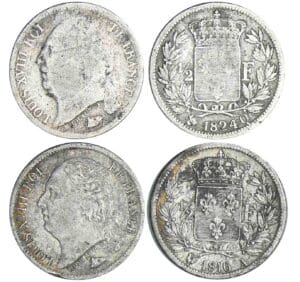 1/2 franc Louis XVIII au buste nu - Lot de 2 monnaies