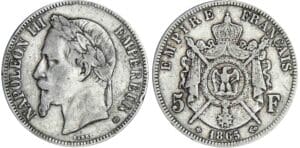 5 francs Napoléon III tête laurée - 1865 BB (Strasbourg)