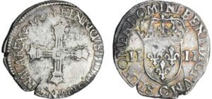 Henri IV - Quart d'écu croix batonnée couronnée - 1604 C (Saint-Lô)