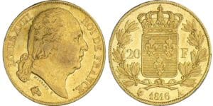 20 francs Louis XVIII au buste nu - 1816 A (Paris) 20 francs Louis XVIII au buste nu - 1816 A (Paris)
