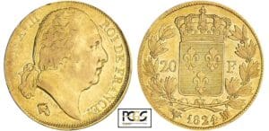 20 francs Louis XVIII au buste nu - 1824 MA (Marseille)