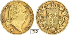 20 francs Louis XVIII au buste nu - 1821 W (Lille) 20 francs Louis XVIII au buste nu - 1821 W (Lille)