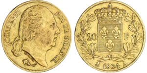 20 francs Louis XVIII au buste nu - 1824 A (Paris)