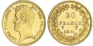 20 francs Louis-Philippe Ier tête nue - tranche en relief - 1831 W (Lille) 20 francs Louis-Philippe Ier tête nue - tranche en relief - 1831 W (Lille)