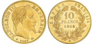 Napoléon III (1852-1870) - 10 francs tête laurée 1864 A (Paris)