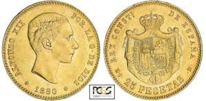 Espagne - Alfonso XII (1874-1885) - 25 pesetas 1880 * 80 (Madrid)
