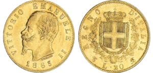 Italie - Vittorio Emanuele II - 20 lire 1865 T (Turin)
