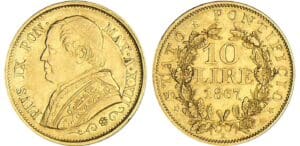 Italie - Vatican - Pie IX - 10 lire 1867 Anno XXII