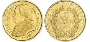 Italie - Vatican - Pie IX - 10 lire 1867 Anno XXII
