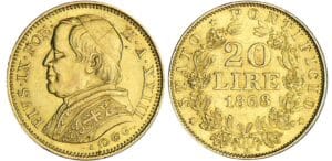 Italie - Vatican - Pie IX - 20 lire 1868 Anno XXIII
