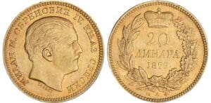 Serbie - Milan Obrenovich IV - 20 dinars 1879
