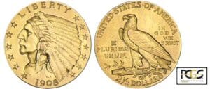 Etats-Unis - 2 1/2 dollars Indian head 1908