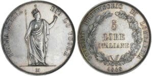 Italie - Gouvernement provisoire - Lombardie - 5 lire 1848 (Milan)