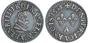 Henri IV - Denier tournois - 1607 A (Paris) - Essai en argent