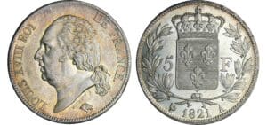 5 francs Louis XVIII au buste nu - 1821 A (Paris)