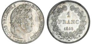1 franc Louis-Philippe Ier  tête laurée - 1845 B (Rouen)